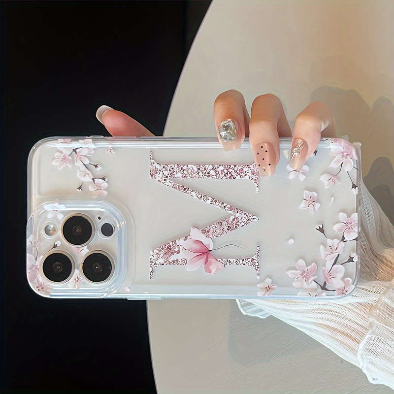 1Pc Transparent For iPhone 12 Floral Letter M Pattern Phone Case