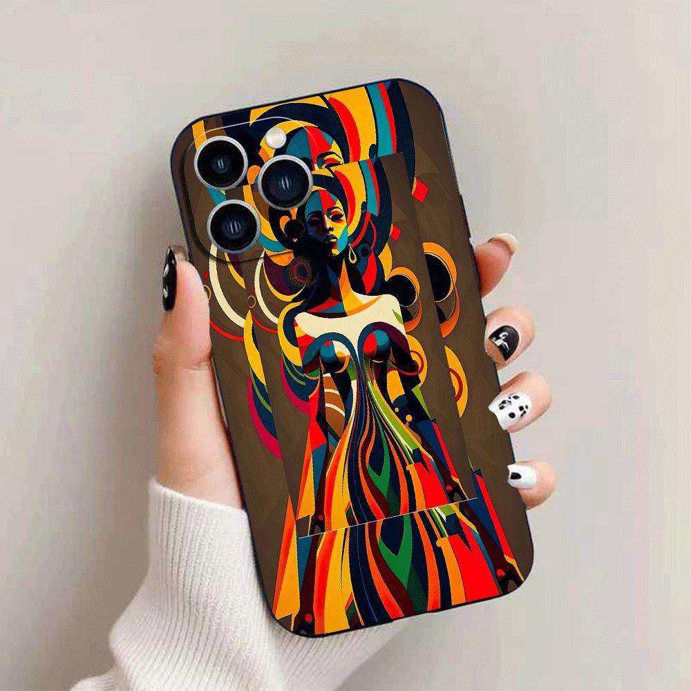 1Pc Black For iPhone 15 Plus African Style TPU Phone Case