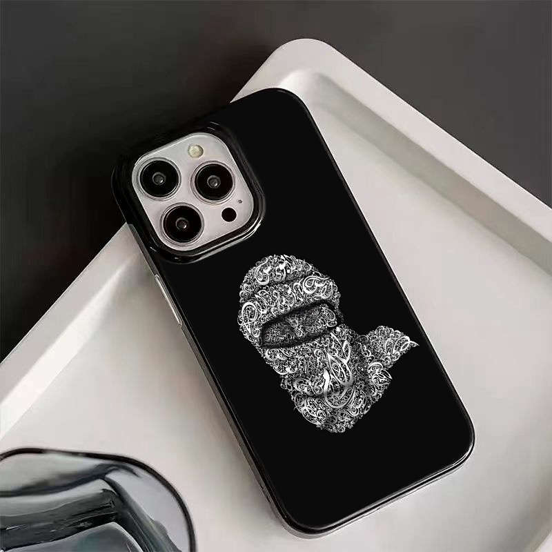 1Pc Black For iPhone 15 Plus Arabic Pattern Design Phone Case
