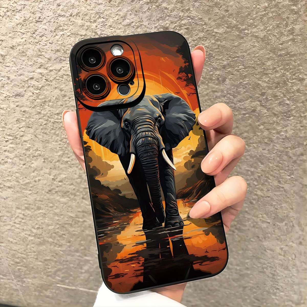 1Pc Black For iPhone 14 African Elephants Phone Case