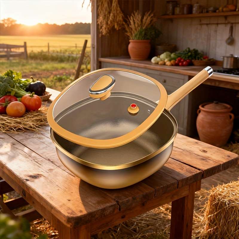 3Pcs Exquisite Titanium Coated Non Stick Wok Set Gift
