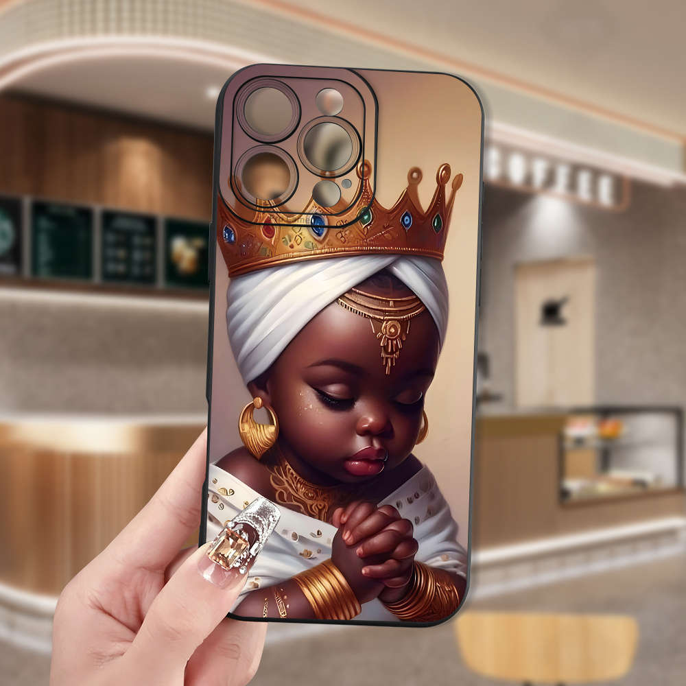 1Pc Black For iPhone 14 Plus African Children Pattern Phone Case