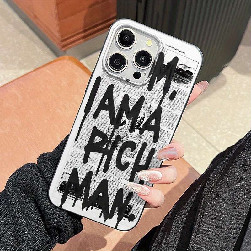 1Pc Black For iPhone 13 Pro Max Newspaper Style Phone Case