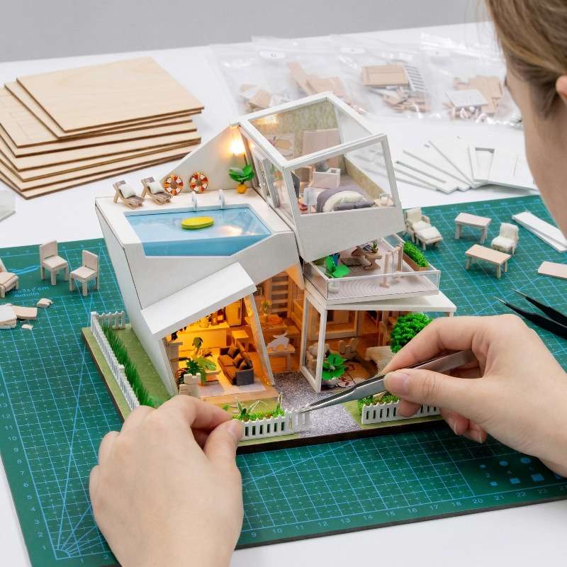 House Model Color Two Story Pool Villa