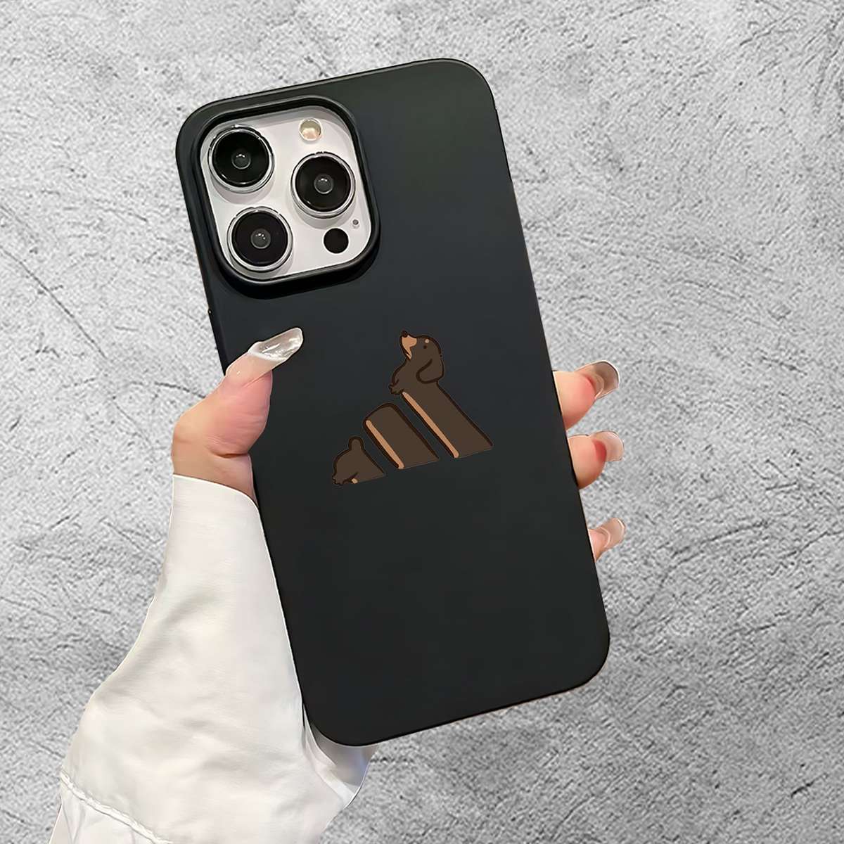 1Pc Black For iPhone 16 Plus Dachshund Pattern Phone Case