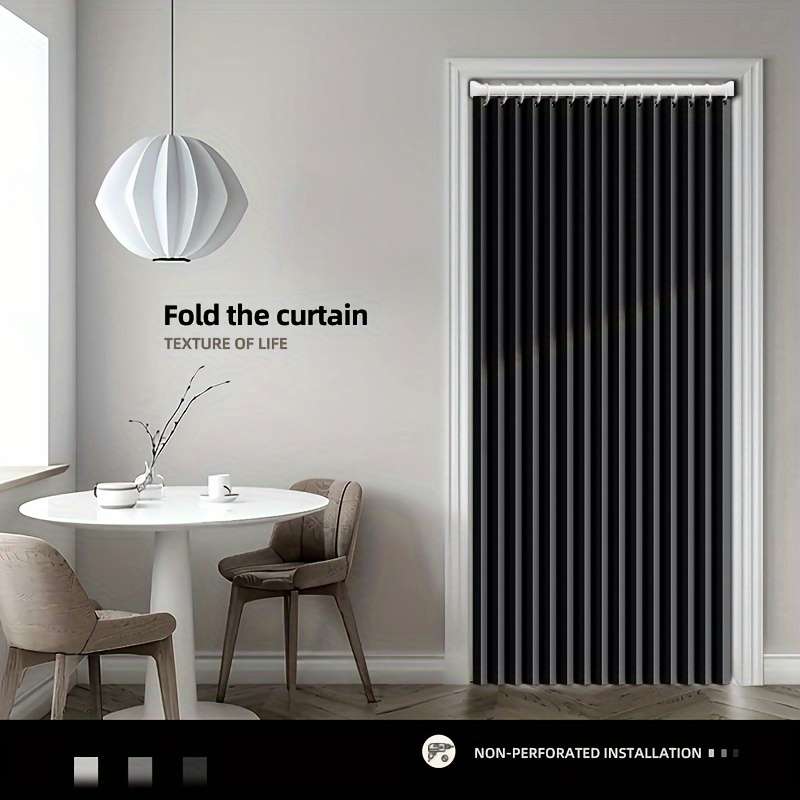 Robust Rodless Foldable Door Curtain With Plastic Hooks And Storage Straps