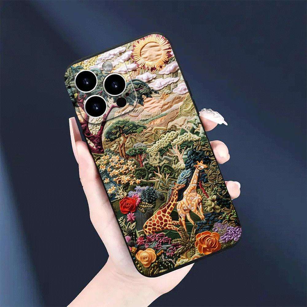 1Pc Black For iPhone 16 African Wildlife Phone Case