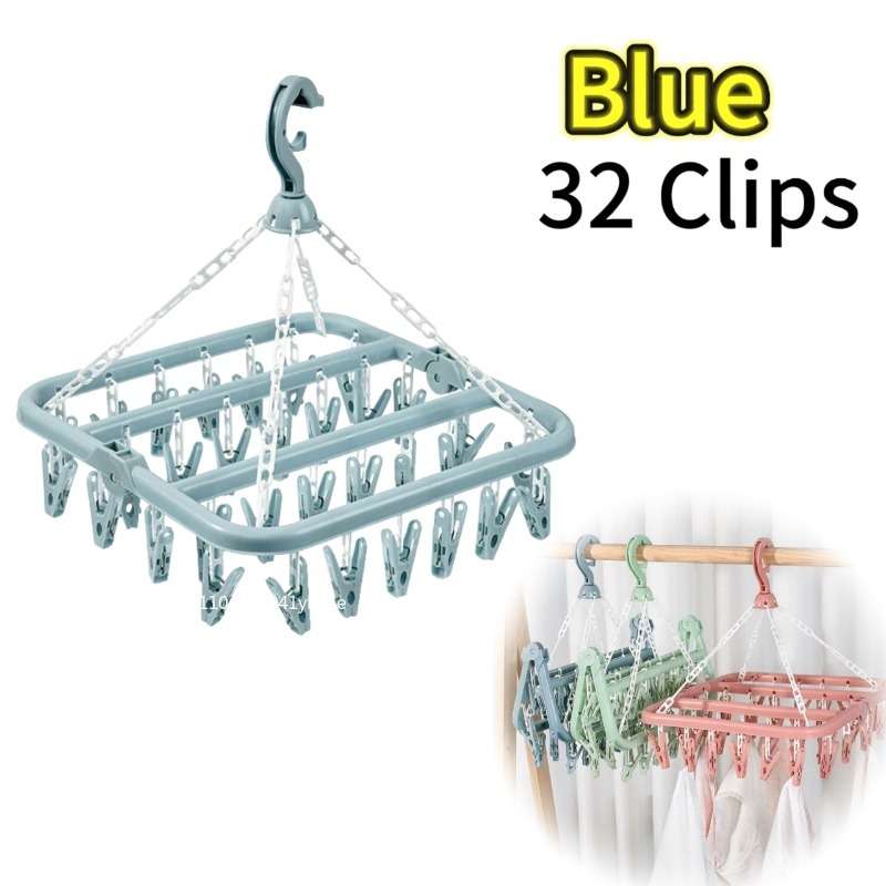 Clothes Rack Blue Storage 32Clips