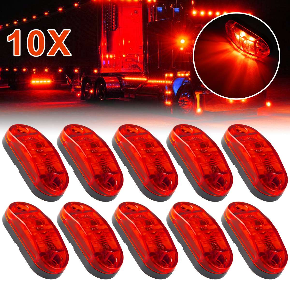 10pcs Red LED Marker Lights for Trucks RVs & Trailers Amber Front & Side Indicator
