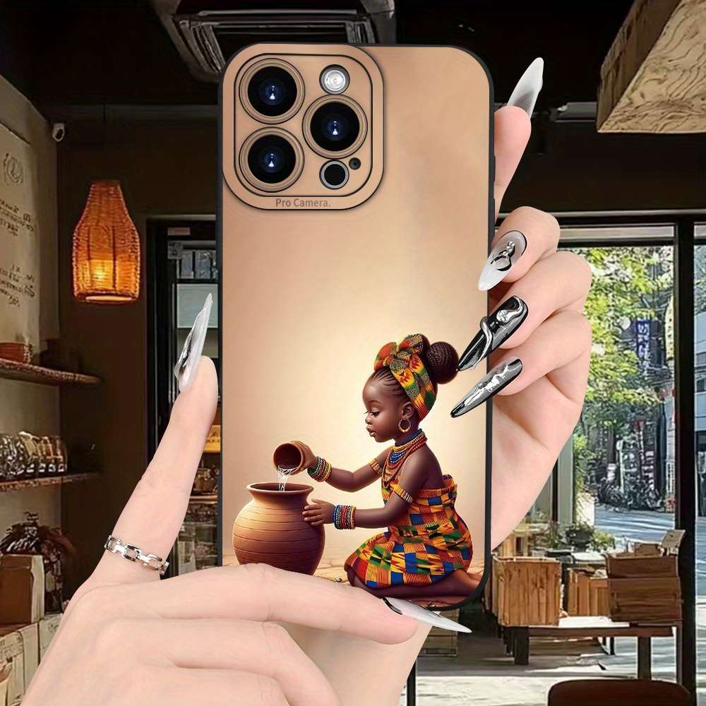 1Pc Black For iPhone 15 Plus African Style Pattern Phone Case