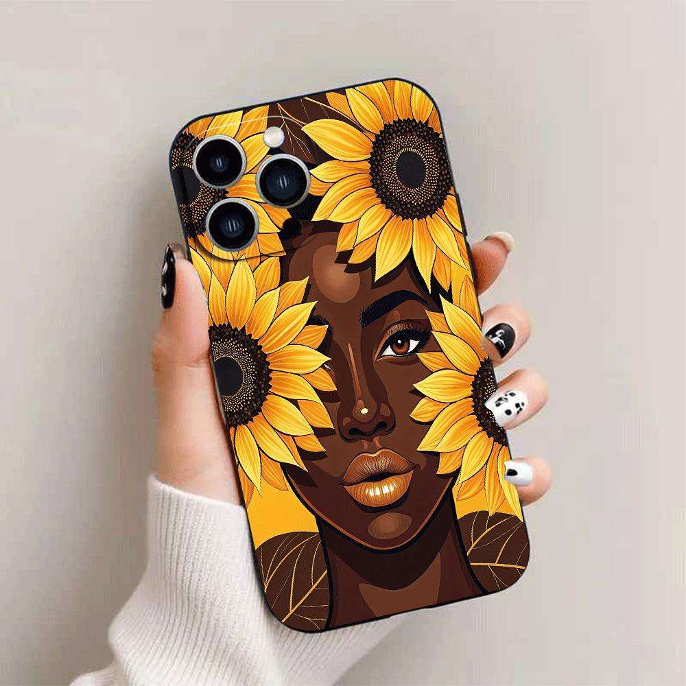 1Pc Black For iPhone 14 Pro Max African Lady TPU Phone Case