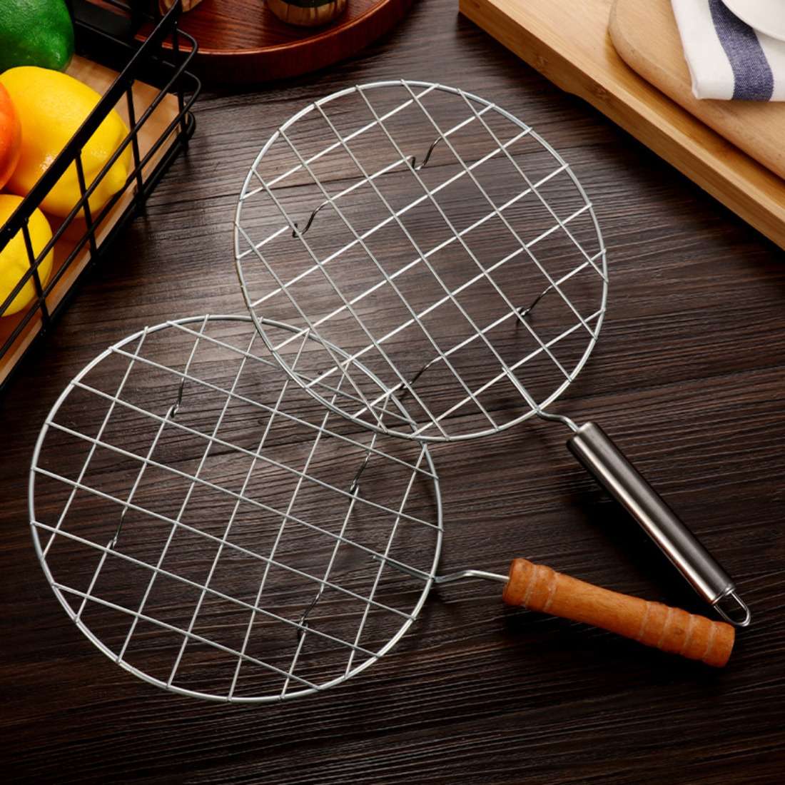 Grilling Net Model Wooden Handle Quantity 2Pcs