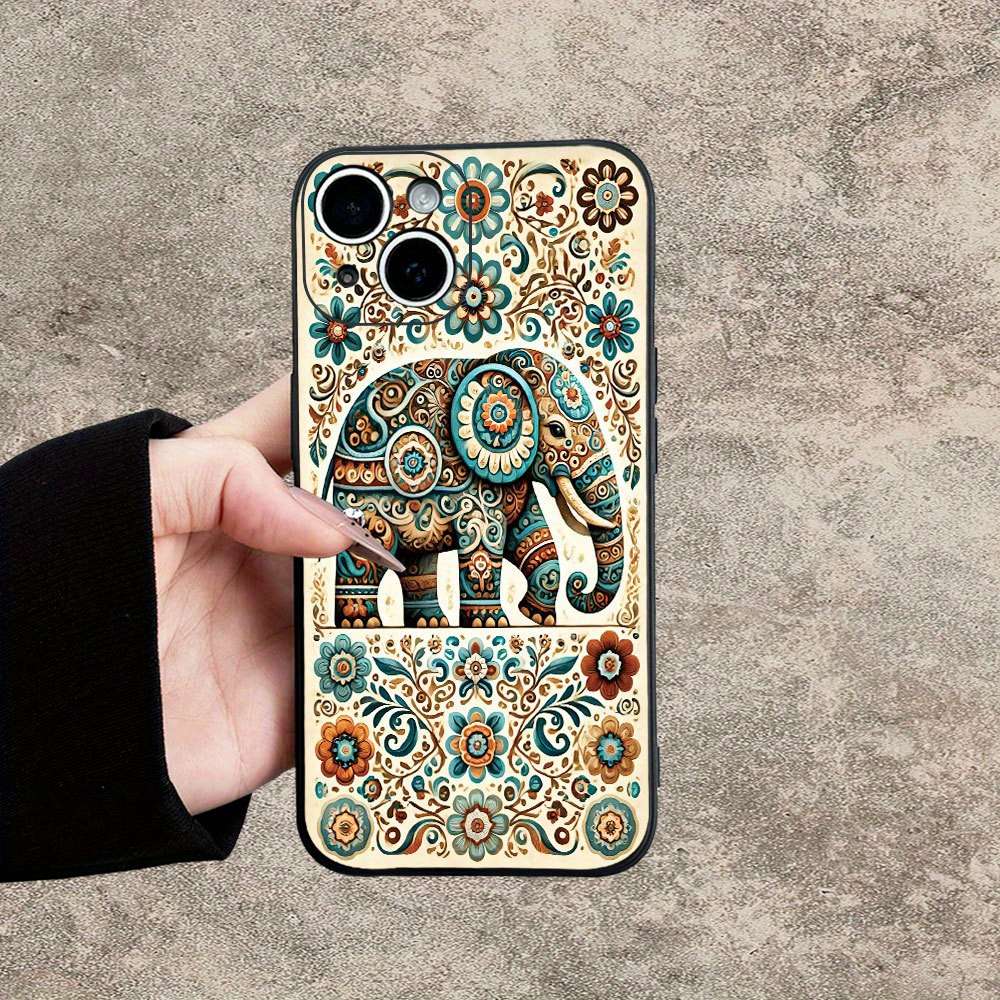 1Pc Mixed Color For iPhone 16 Plus Ethnic Elephant And Floral Phone Case