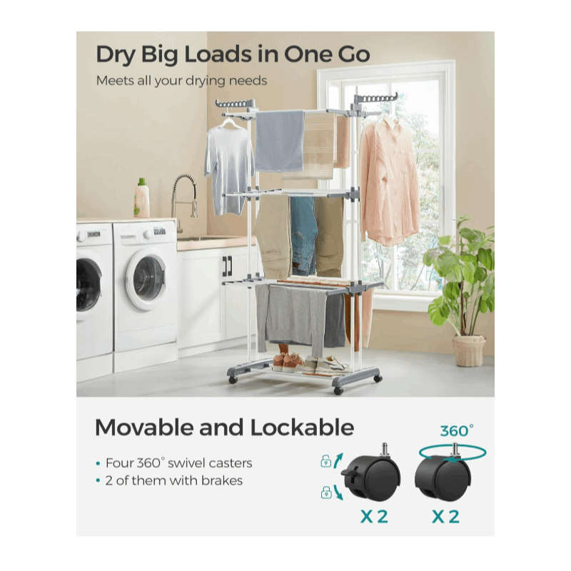 Clothes Rack Fourtier Gray Clothes Drying Rack1 Cleaning Cloth