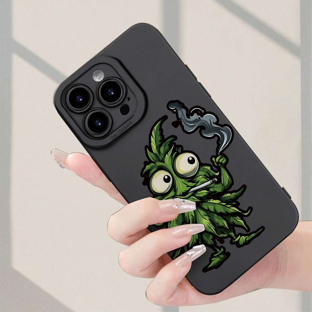 1Pc Black For iPhone 11 Cartoon Marijuana Leaves Phone Case