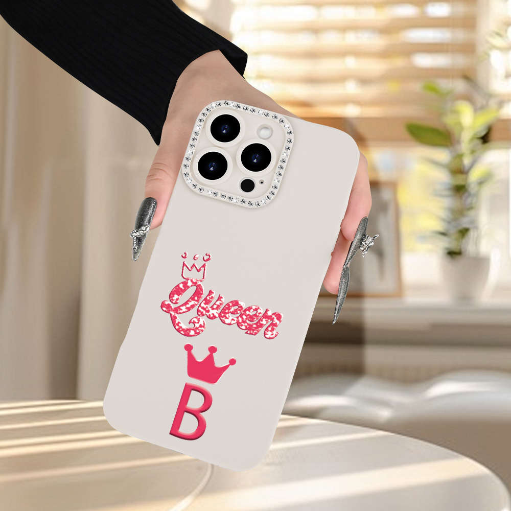 1Pc Ivory White For iPhone 14 Plus Letter B Print Phone Case