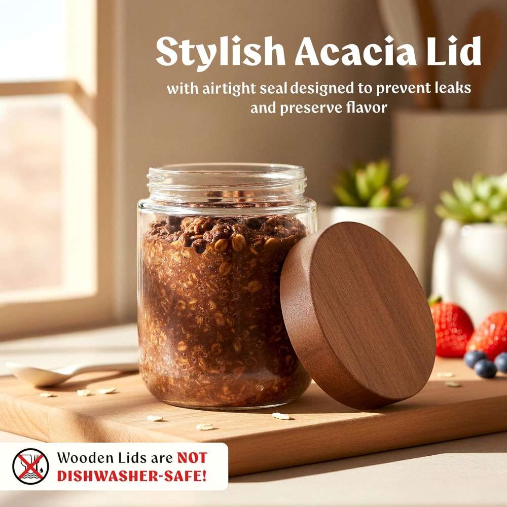 Sealed Jar Color Acacia Lid2Pcs