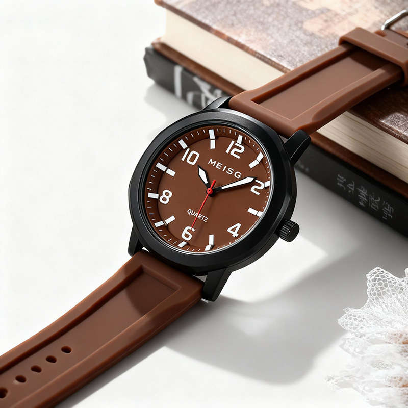4Pcs Men Elegant Quartz Watch And Bracelet Set Fashionable Brown With