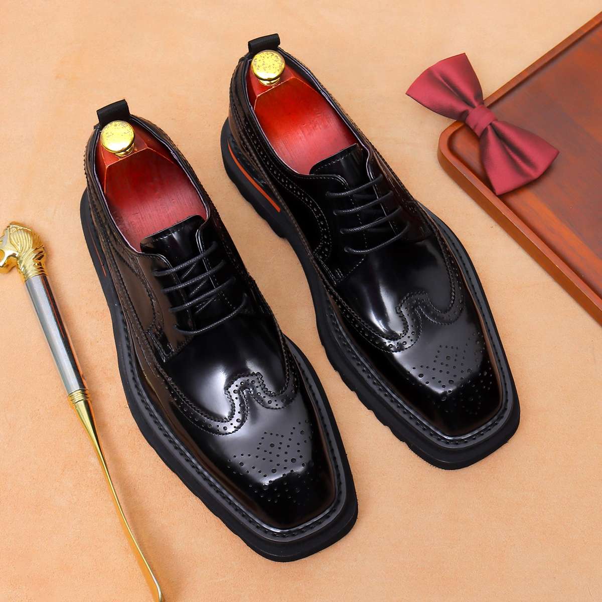 Mens Leather Shoes Color Black Sizeuk 7