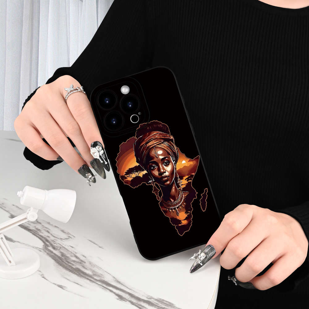 1Pc Black For iPhone 16 Plus Africa Map Print Phone Case