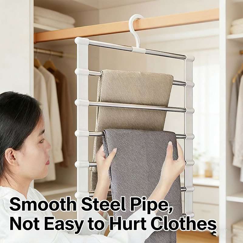 2 Hooks Foldable Multi Layer Pants Rack Stainless color White Quantity 3pcs