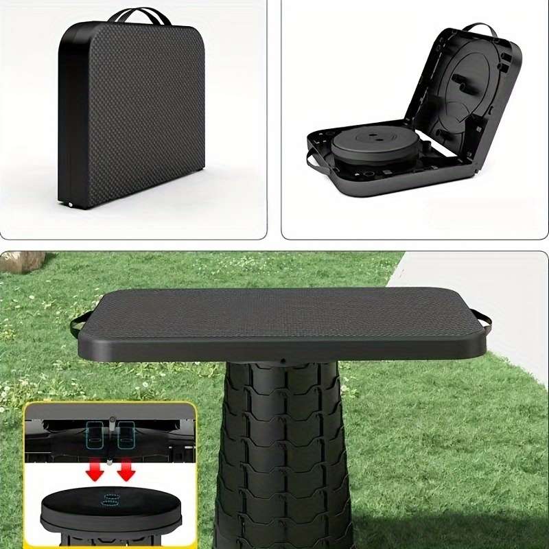 3 Level Adjustable Folding Camping Table Folding Stool Compact Portable D Black