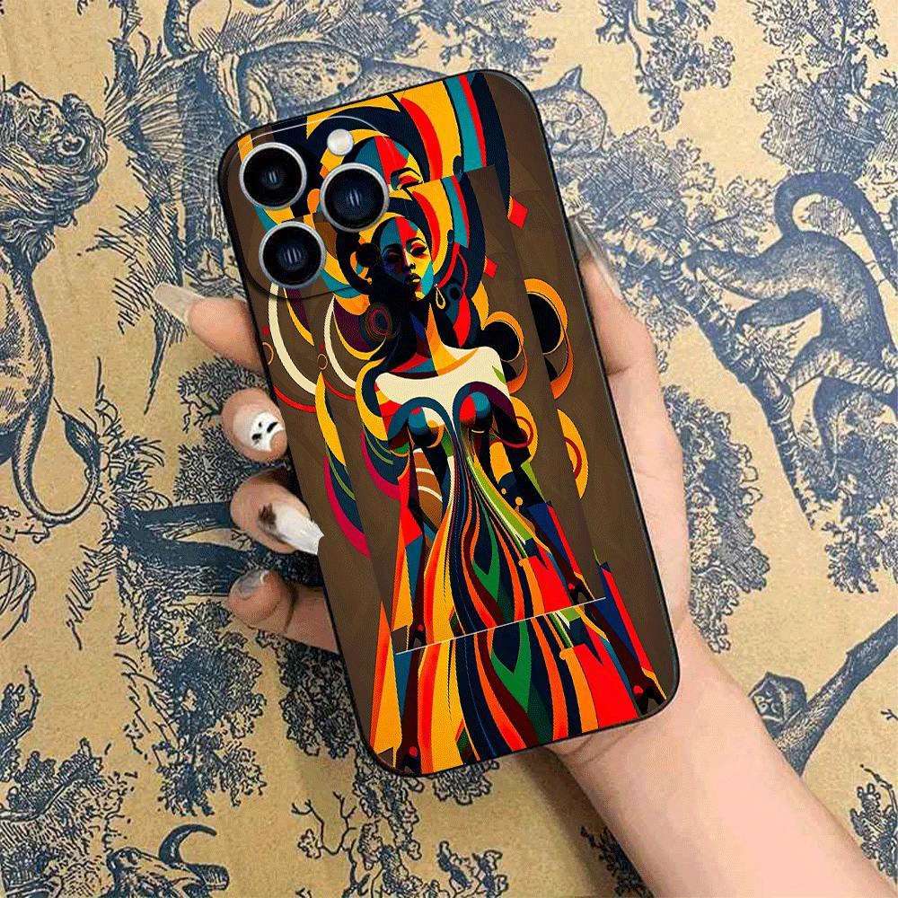 1Pc Black For iPhone 15 Plus African Style TPU Phone Case