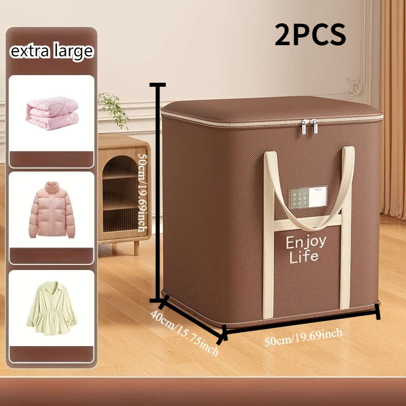 2Pcs Set 2 Robust Foldable Storage Totes Featuring Wardrobe Khaki Size Extra