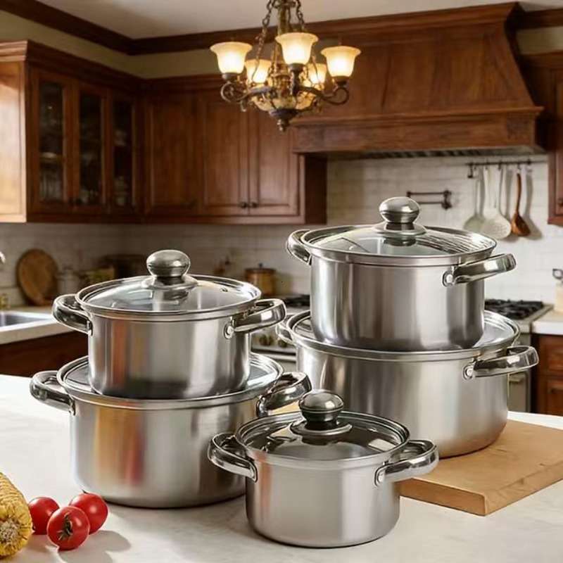 Heavy Duty Stainless Steel Cookware Set Home Cooking Camping Outdoor Use Multi