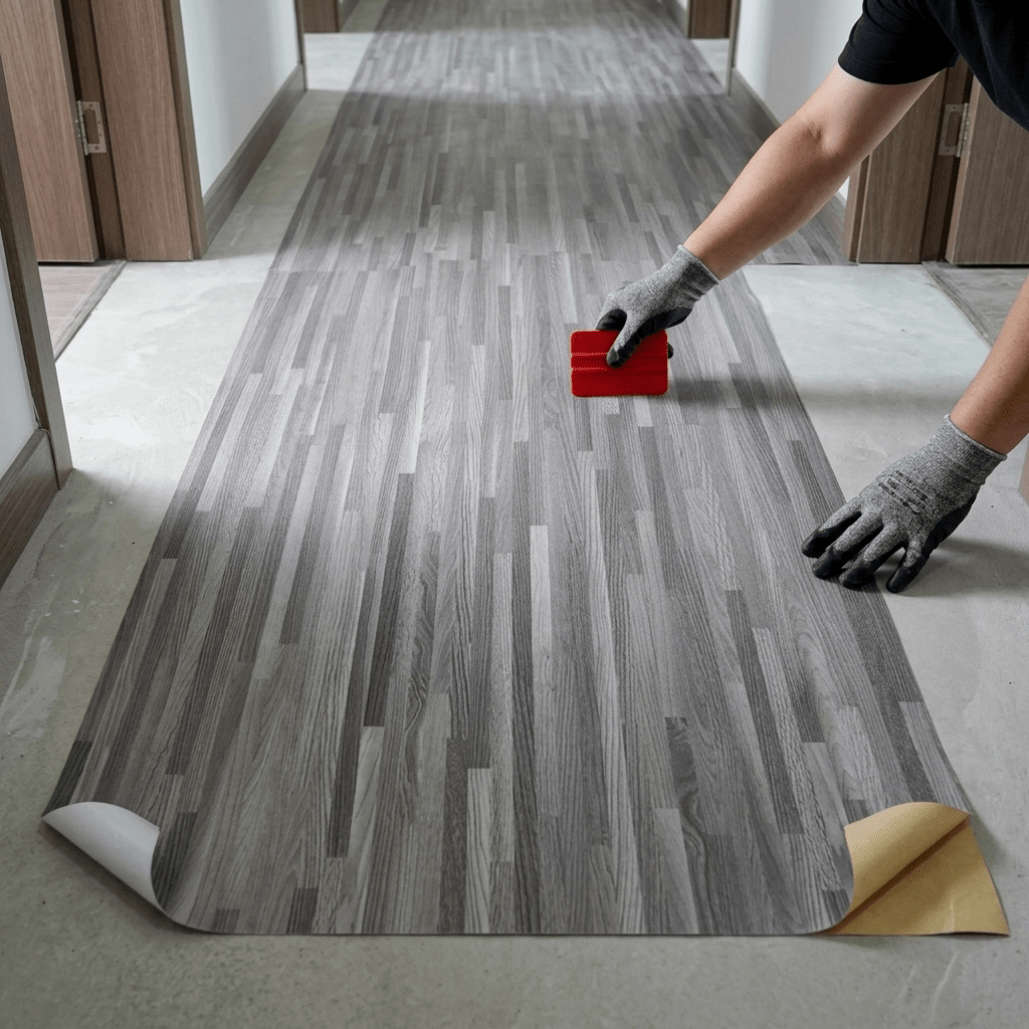 Self Adhesive Floor Stickers Parquet Light Gray 40*700