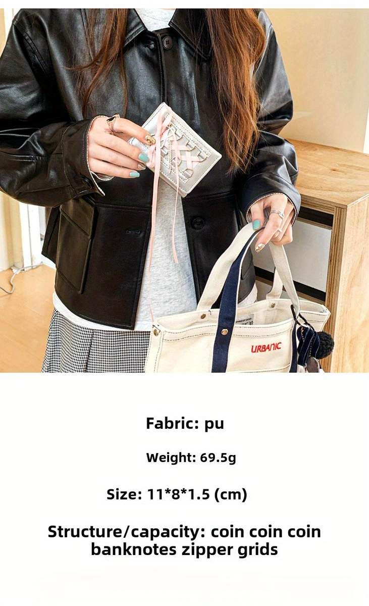 1pc Ballet Style Strap Wallet Short Design with Button Closure Three-Fold PU Card Holder Pra