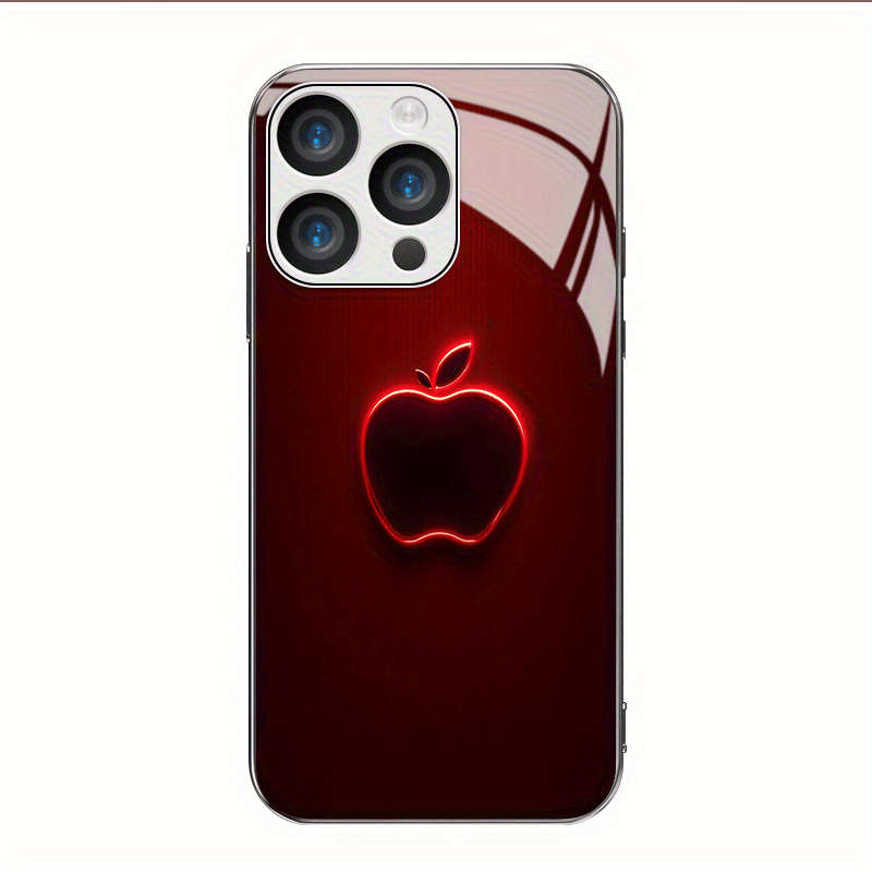 1Pc Red For iPhone 14 Plus Red Glow Apple Logo Phone Case