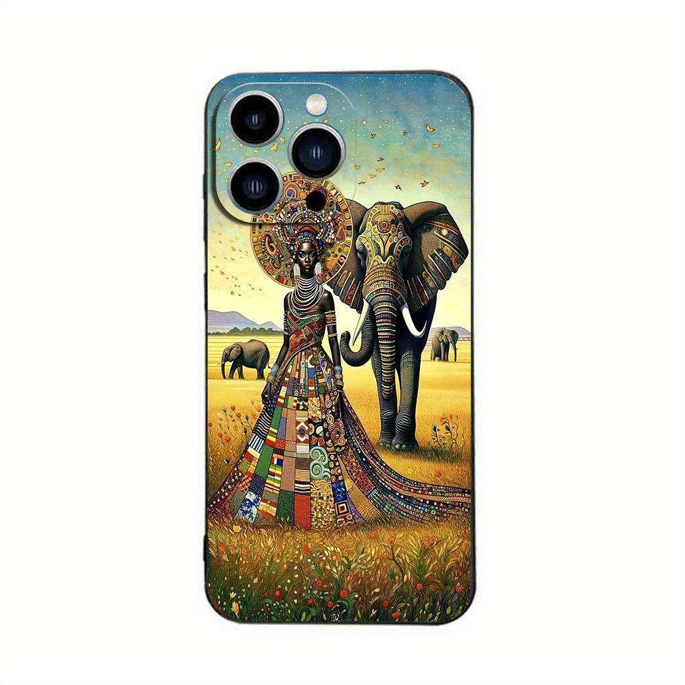 1Pc Black For iPhone 14 African Design Phone Case