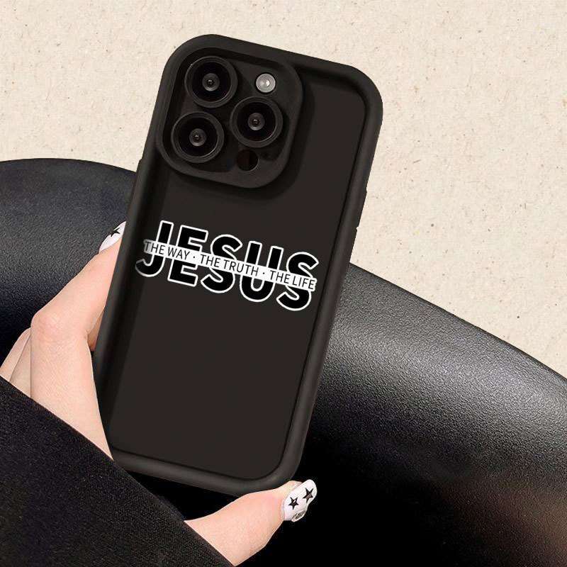 1Pc Black For iPhone 15 Pro Max Jesus Design Phone Case