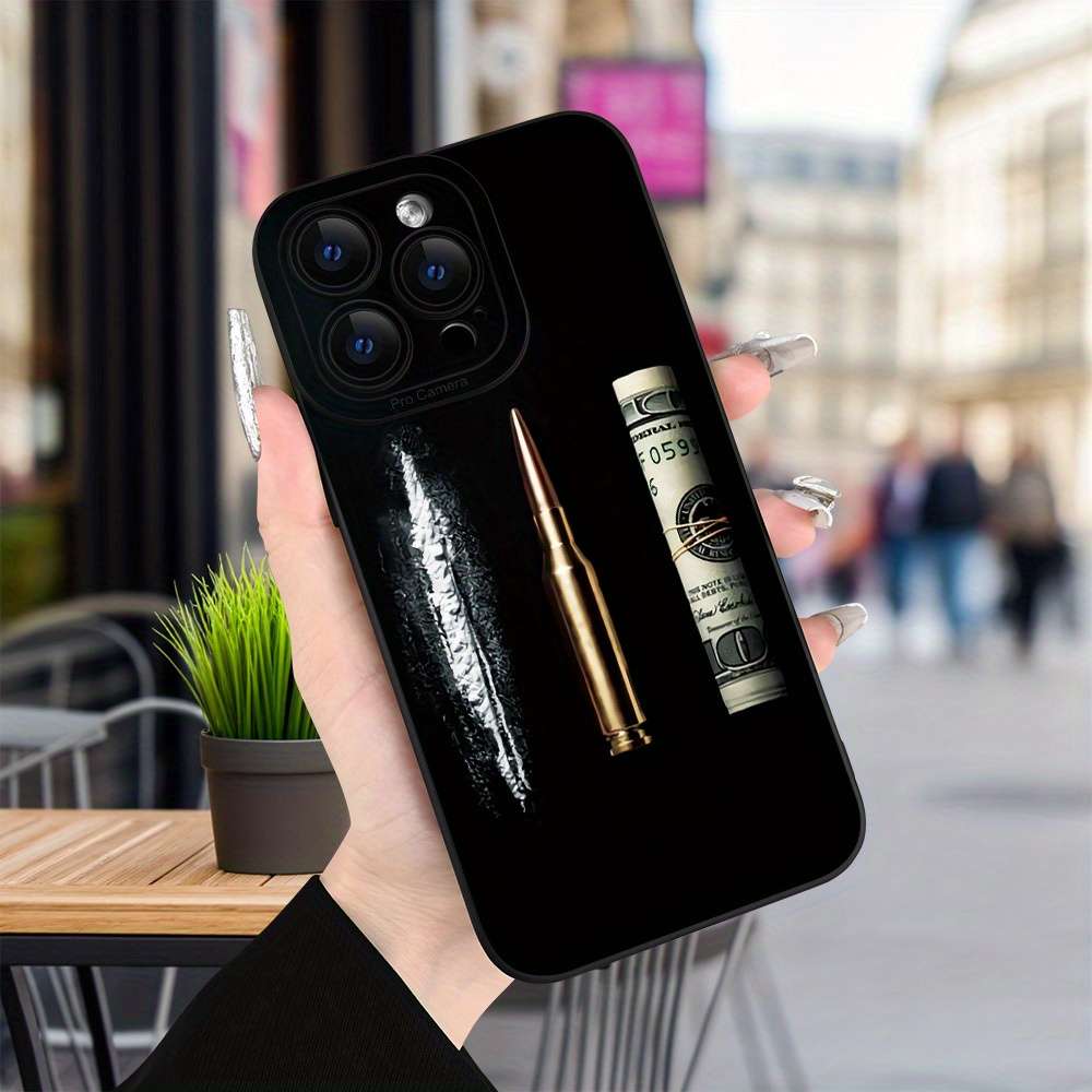 1Pc Black For iPhone 16 Plus Bullet Pattern Phone Case