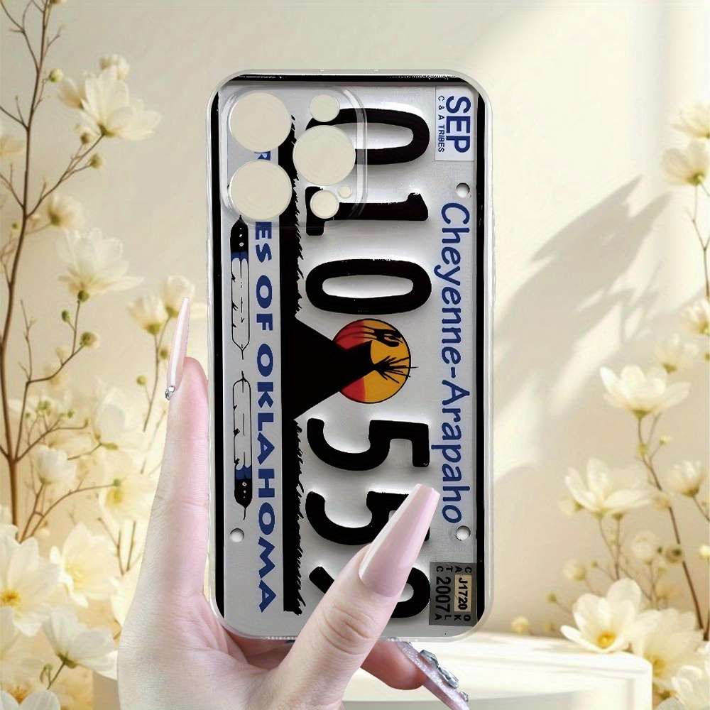 1Pc Transparent For iPhone 13 Pro Max Retro License Plate Phone Case
