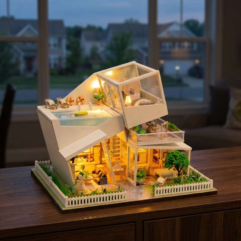 House Model Color Two Story Pool Villa
