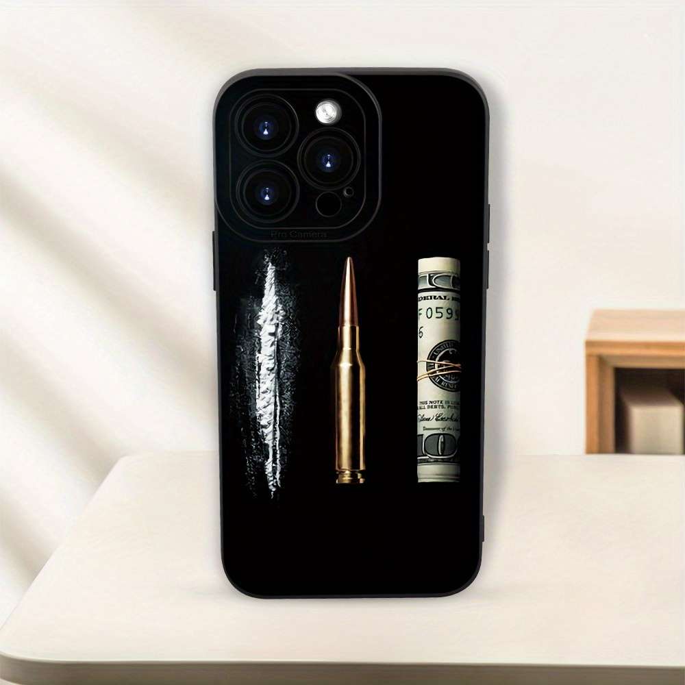 1Pc Black For iPhone 16 Plus Bullet Pattern Phone Case