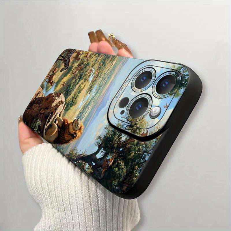 1Pc Black For iPhone 12 Lions And Other Animals Phone Case