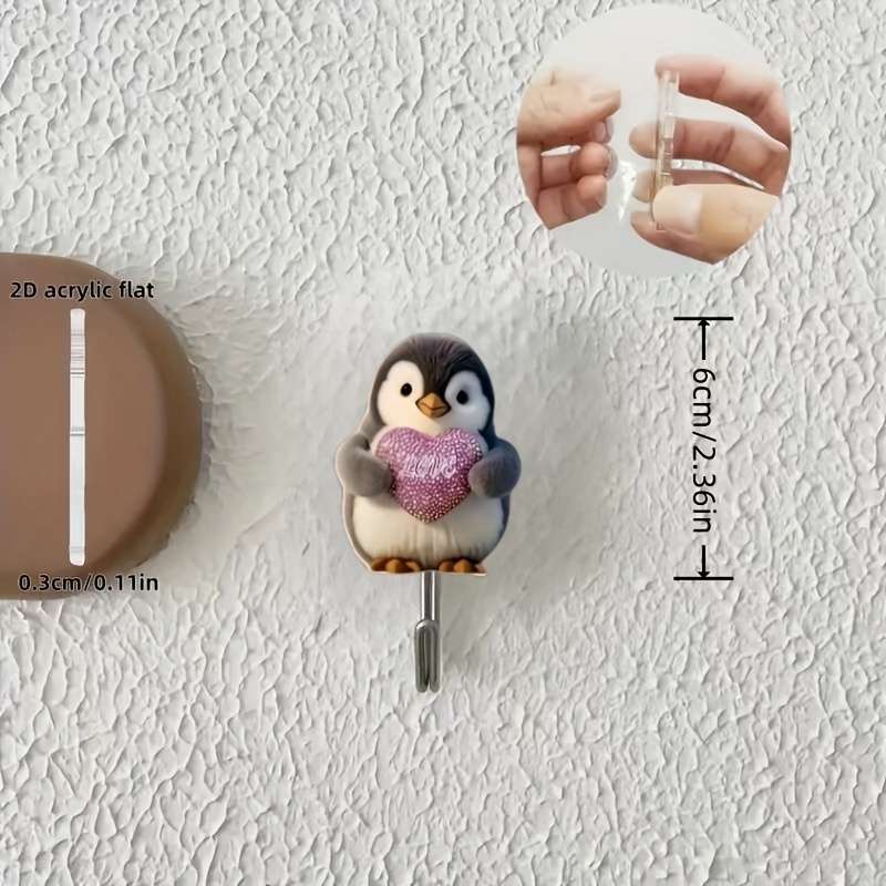 2D Flat Penguin Cartoon Pattern Hook Wall Mount For Kitchen