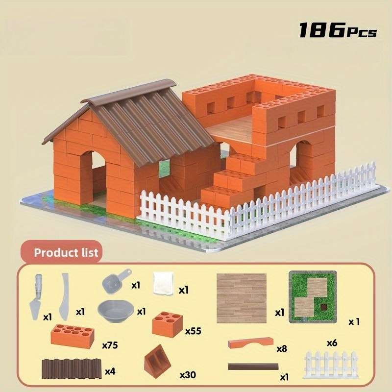 Building Toy Architectural Model Toy Set Color Farmer S Courtyard 186Pcs