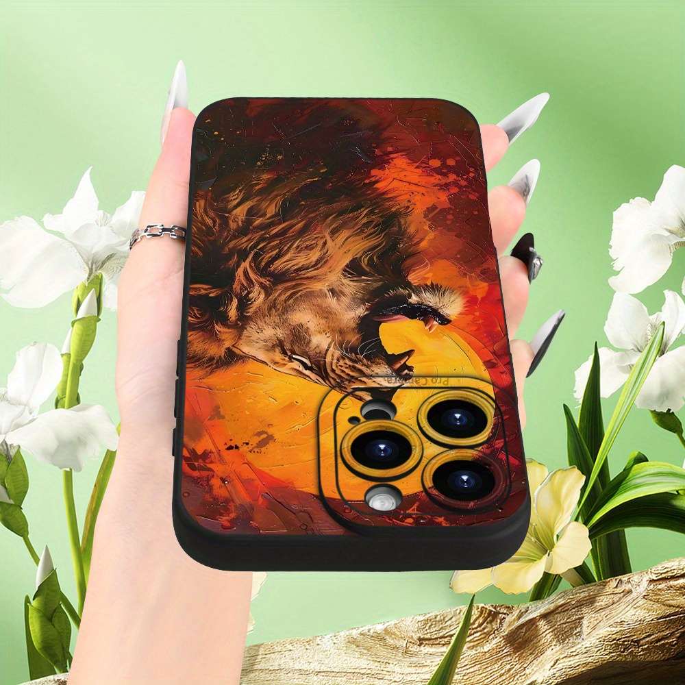 1Pc Black For iPhone 14 Plus Lion Pattern Matte TPU Phone Case