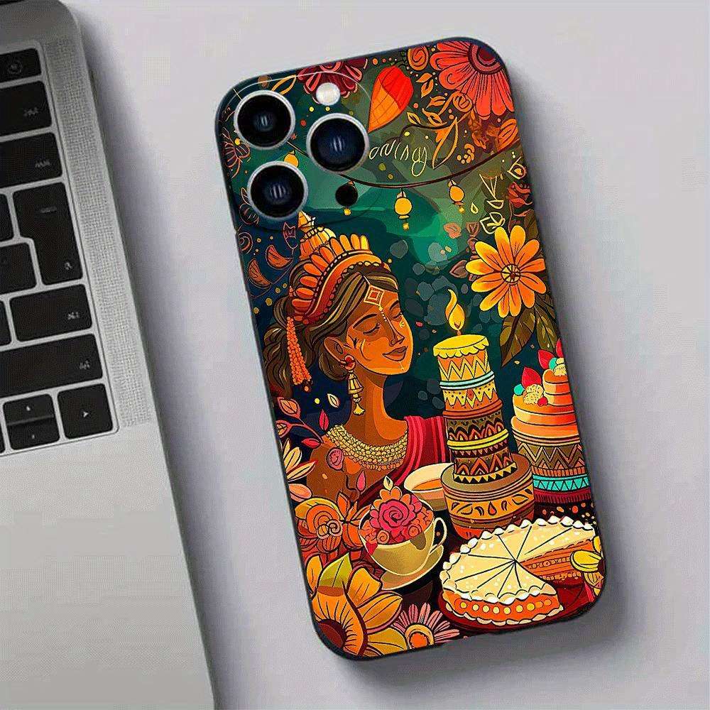 1Pc Black For iPhone 16 African Design Phone Case
