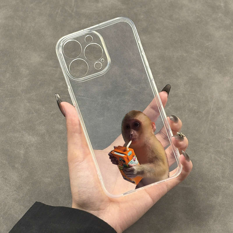 1Pc Transparent For iPhone 13 Monkeys Enjoying Drinks Phone Case
