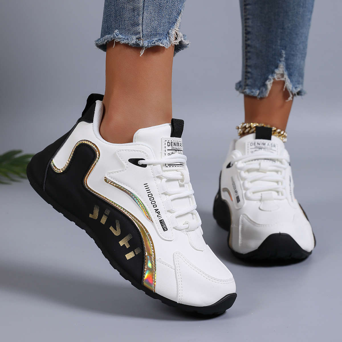 Women S Sneakers Color White Brown Net Pattern Sizeuk 4