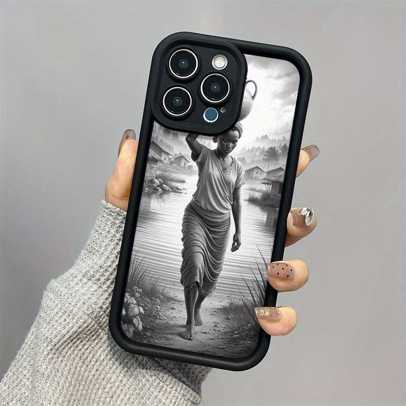 1Pc Mixed Color For iPhone 12 Mini African Woman Carrying Water Phone Case
