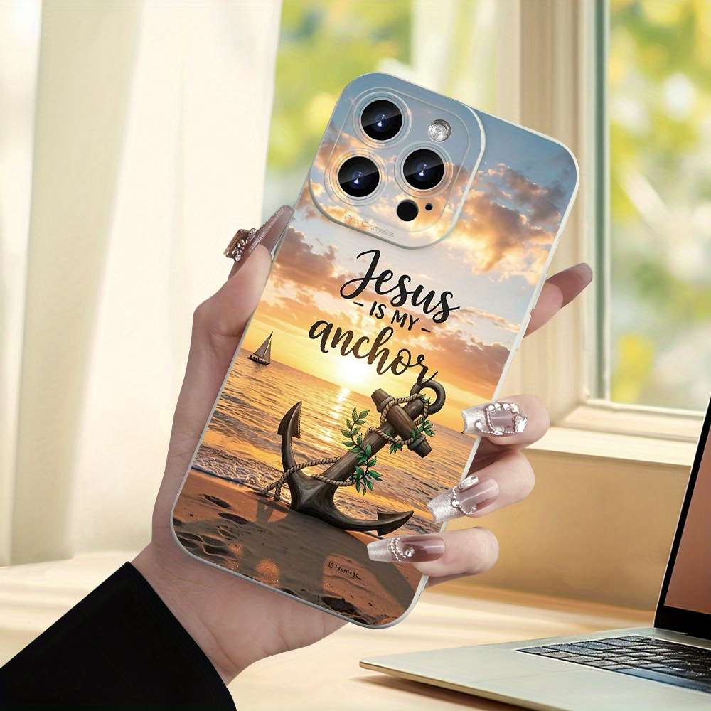 1Pc Ivory White For iPhone 15 Plus Anchor Design Phone Case