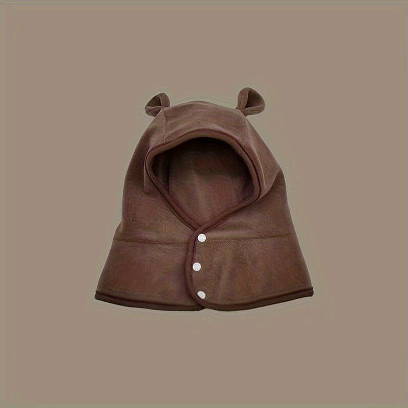 Hat Color Button Bear Scarf And Hat In One   Brown