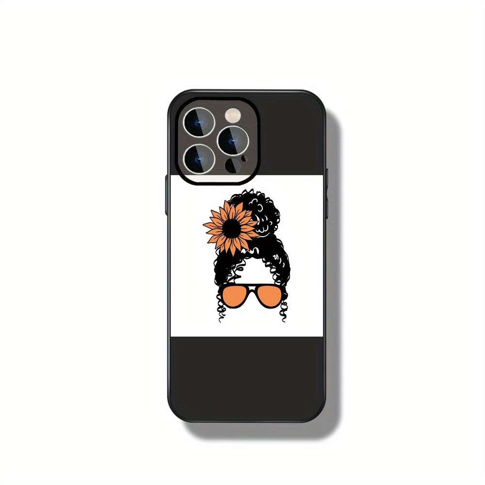 1Pc Black For iPhone 14 Plus Sunflower And Curls Phone Case