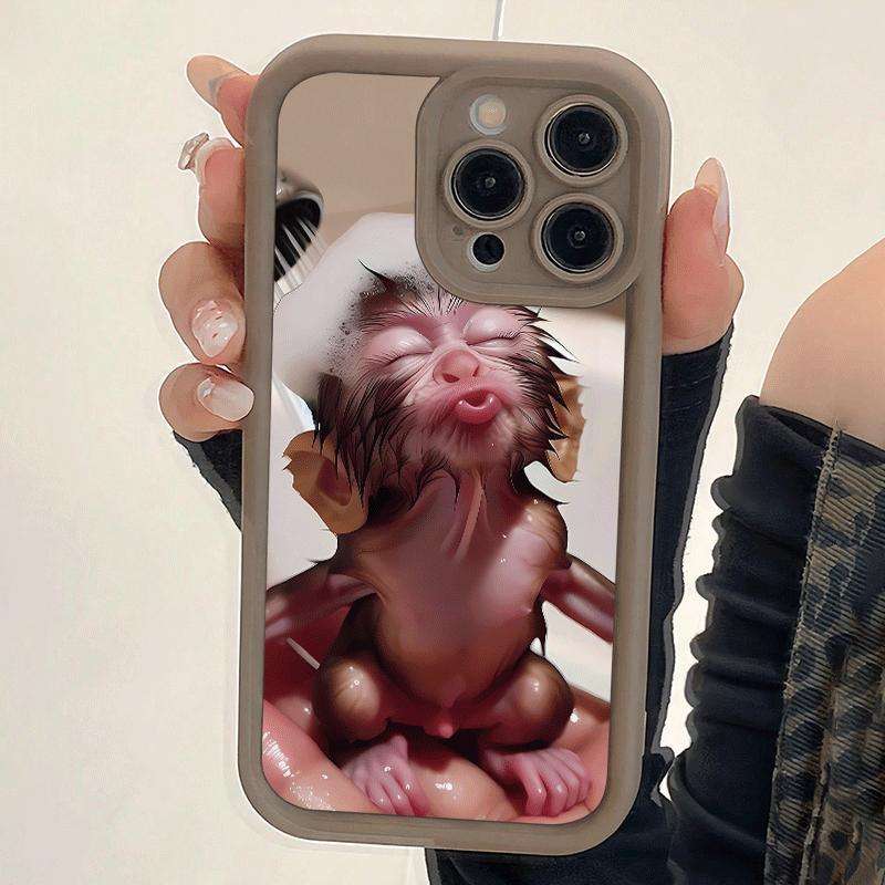 1Pc Dark Brown For iPhone 15 Plus Brown Monkey Pattern Phone Case